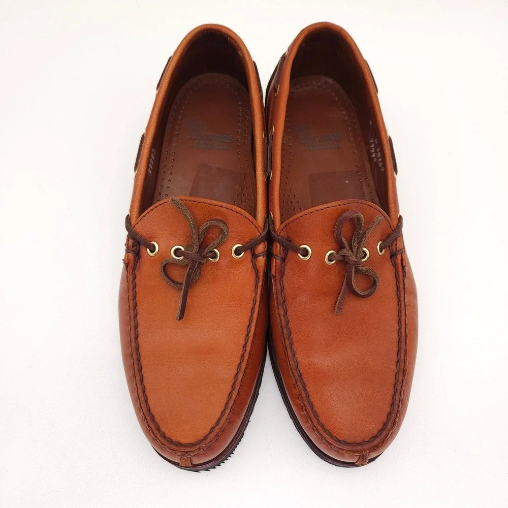 Allen Edmonds (Men's Size 8 D) Brown Leather Boat Shoes Classic Nautical Slip On